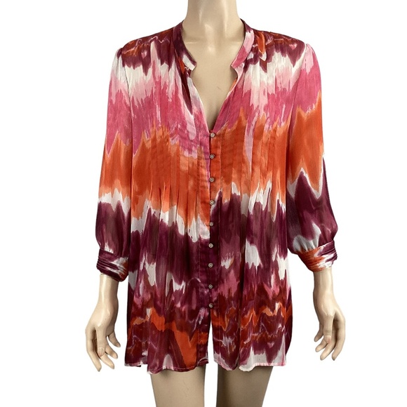 Cynthia Steffe Watercolor Sheer Tunic Top in a size‎ Medium Pink & Orange - Picture 1 of 9